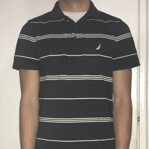 Black and white striped nautica polo shirt